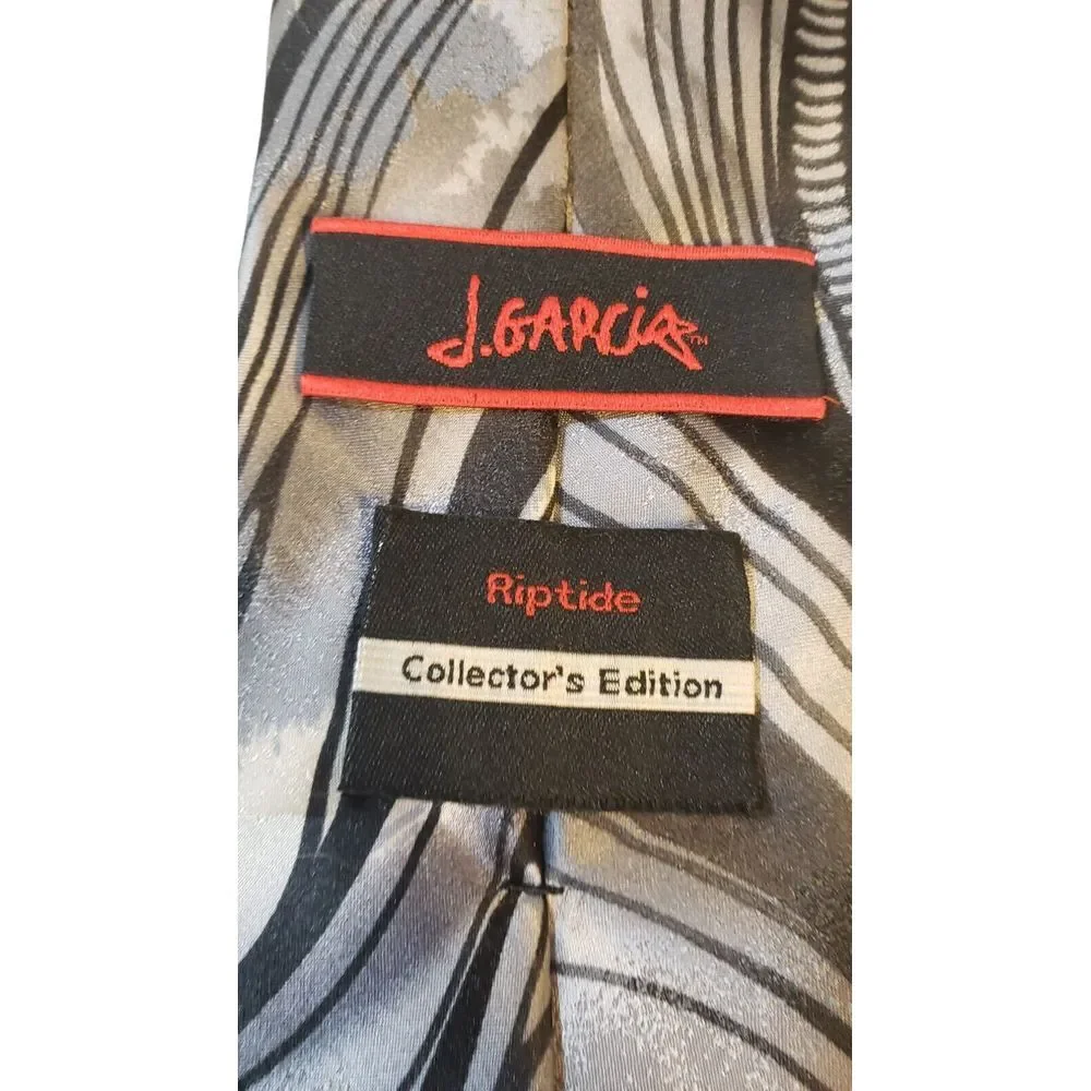J Garcia 'Riptide'‎  Neck Tie Mens Black Gray Abstract Collectors Edition Silk